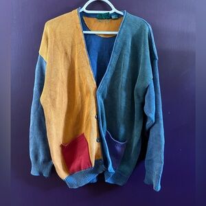 Izod Colorblock Cardigan Sweater in Blue, Mustard & Red